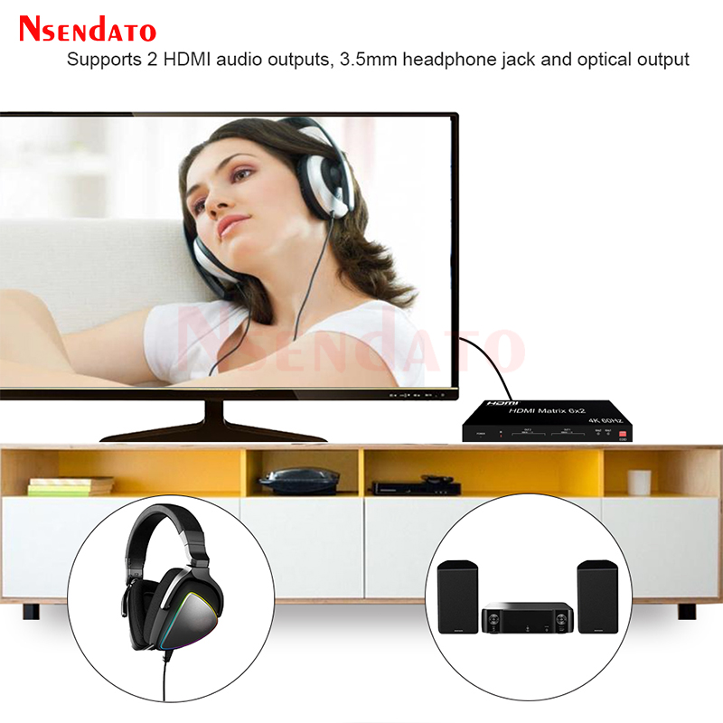 HDMI Matrix Switch 6x2 4k 60Hz - đánh giá và giá Audio Music Splitter